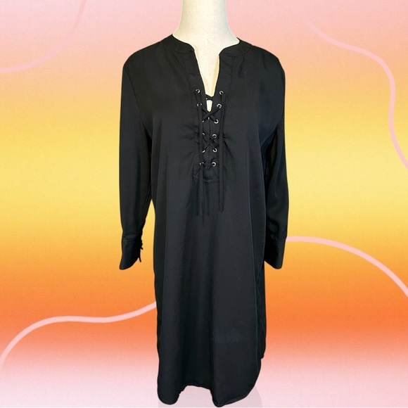 Theory ‘Jullitah’ Lightweight Tencel Lace-Up Detail Mini Dress in Black Size 8 - Picture 4 of 14